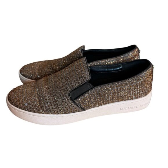 MICHAEL KORS Keaton MK Bedazzled Bronze Rhinestone Slip On Sneakers - Picture 1 of 15